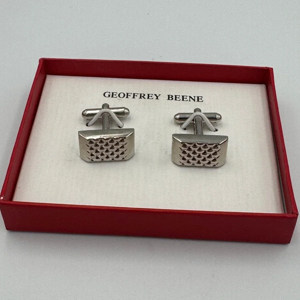 Geoffrey Beene Mens‎ Silver Tone Textured Grid Rectangle Cufflinks 8031-6262/40